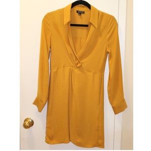 Topshop Mustard Long Sleeve Mini Dress